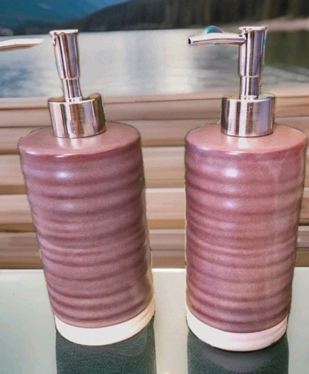 (2) Threshold Ceramic Lotion/Soap Pump/Containers.